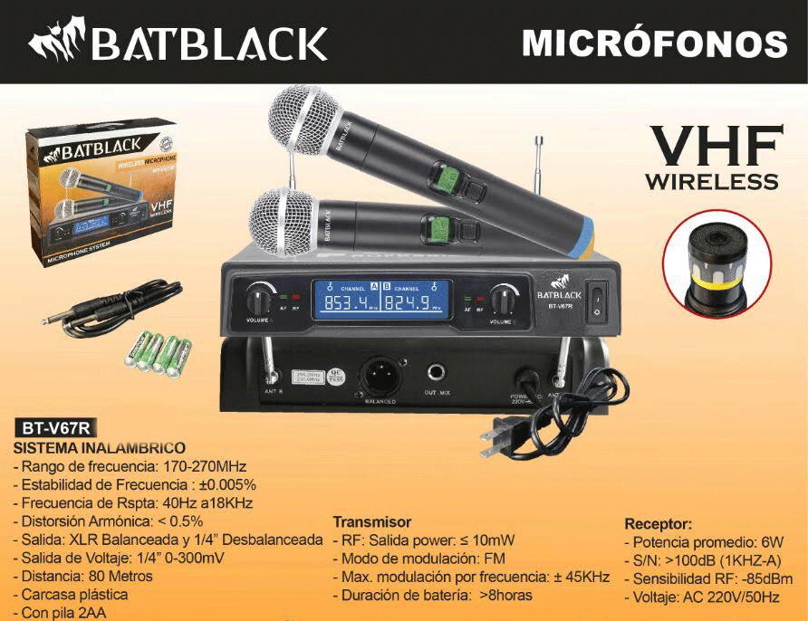 Micrófono inalámbrico Batblack BT-V67R 